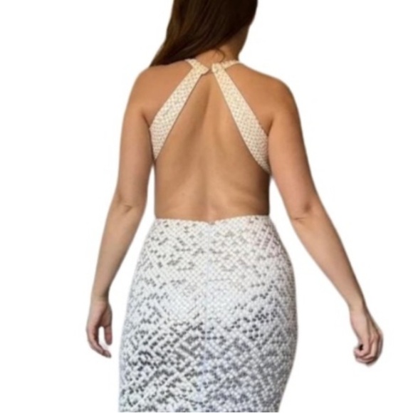 Cache white sliver and nud sequins halter maxi dress size 6 - Picture 3 of 16